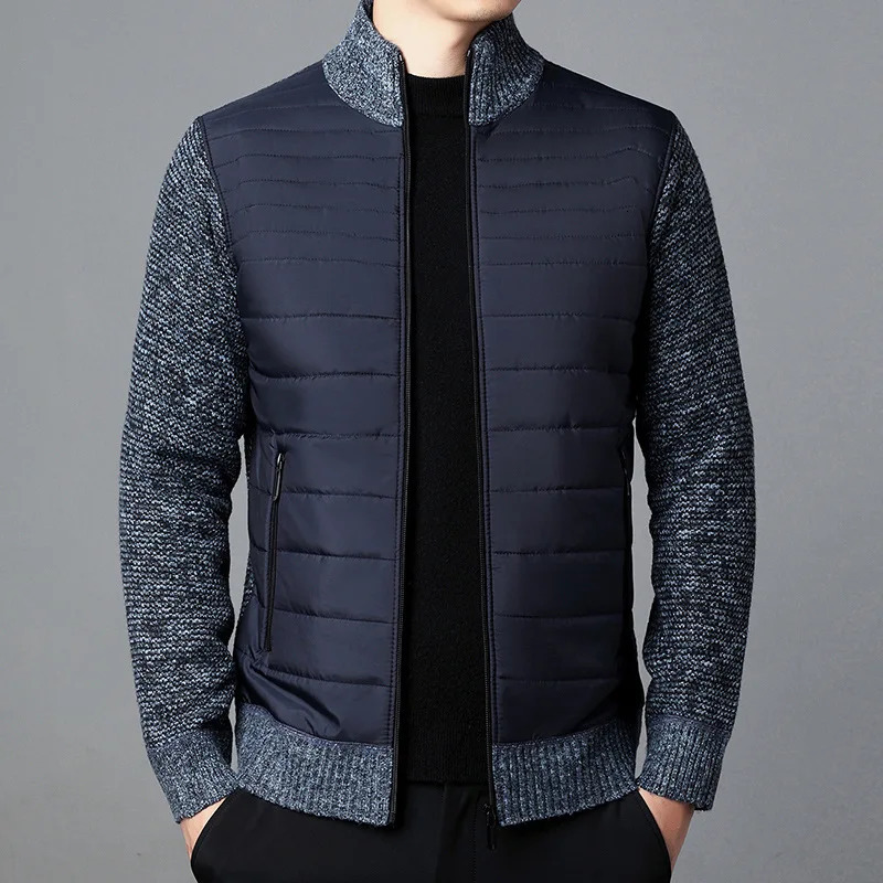 Winter Mens Fleece Jacket Warm Knitting Coat Men Patchwork Casual Knitted Jackets Stand Collar Outerwear 4XL 241011