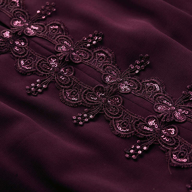 formal occasion dress 2024 autumn new item black fungus edge stand collar purple long sleeved slim fit hip hugging skirt