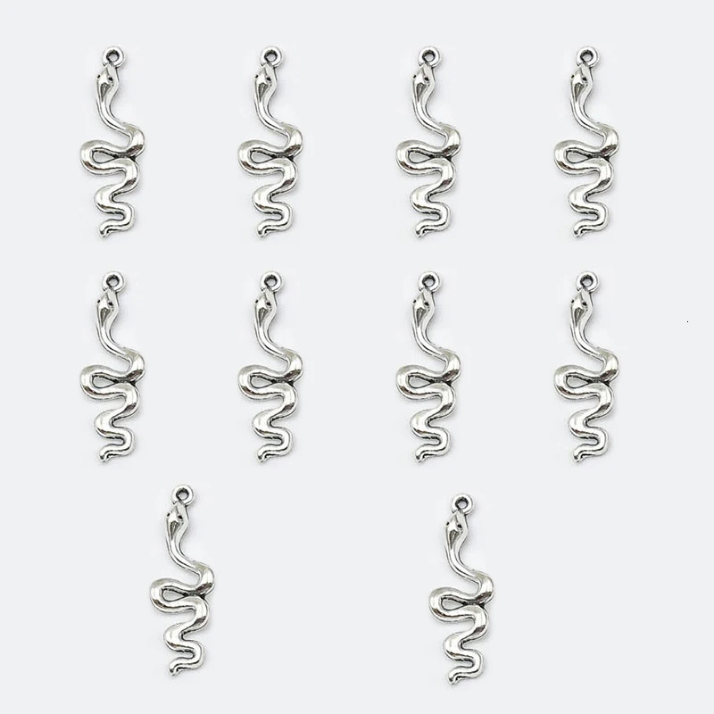 1020pcs 28x9mm Antique Silvery Snake Charms For Jewelry Making Bracelet Necklace Earrings Keychain Bag Clothing 241010