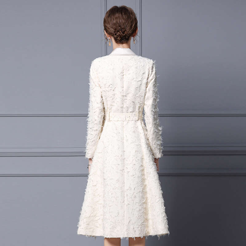 suit autumn new collection 2024 hand cut fringed elegant temperament slimming mid length coat dress