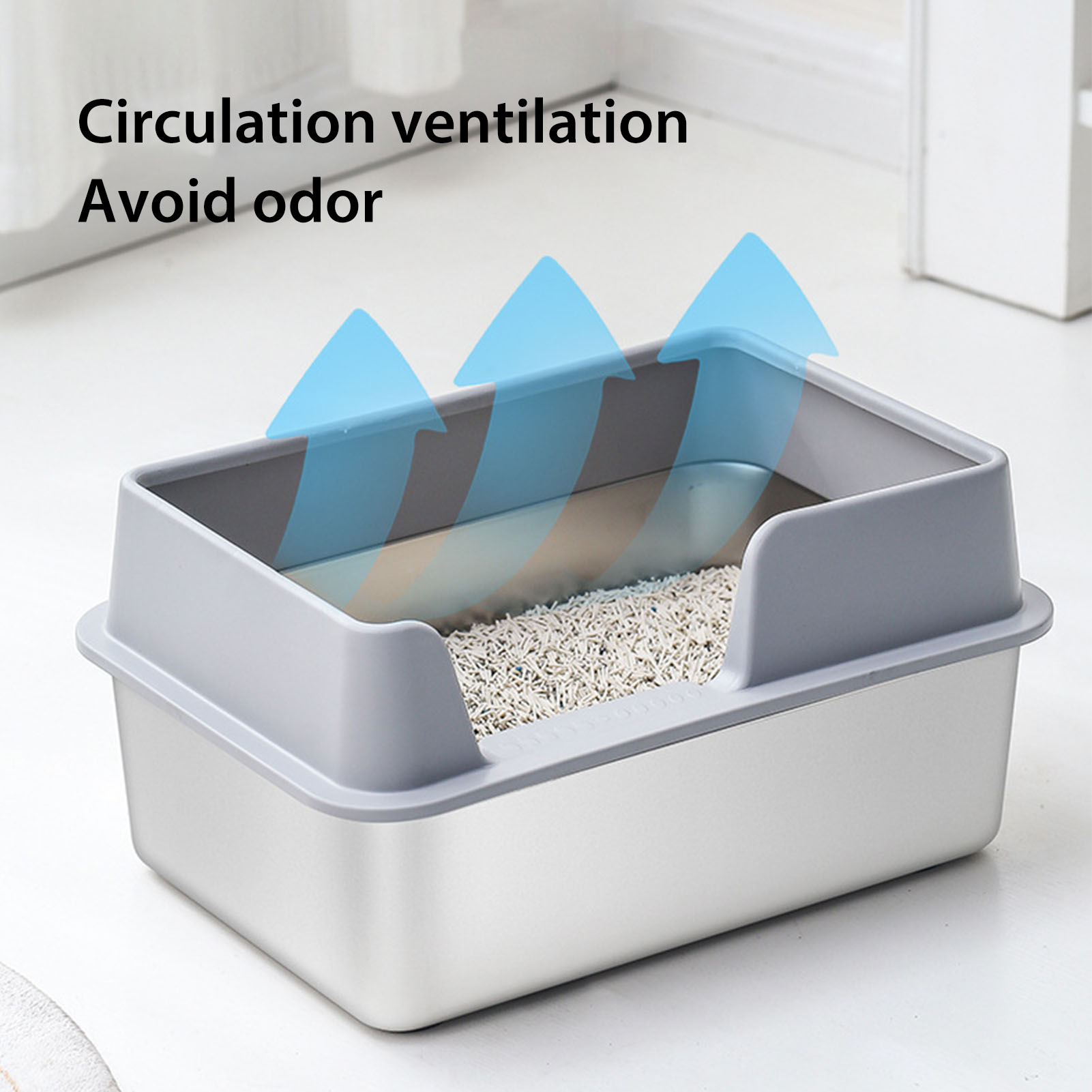 ​​Versatile Cat Litter Box Splash Proof ​Stainless Steel Car Litter Pan High Capacity Cat Toilet With Scoop
