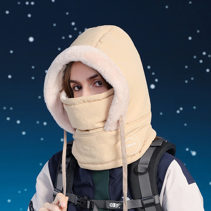 Winter Hat Face Mask Scarf One-piece Hat with Fleece Insulation Neck Protection Hood Women's Cycling Skiing Ear Protection Lei Feng Hat