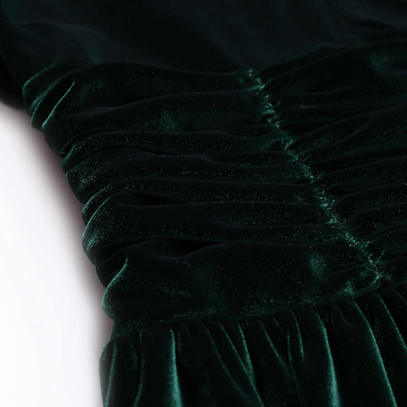 Golden Velvet Dress Autumn Womens 2024 New Style pleated V-neck waist cinched mid length ruffle edge skirt