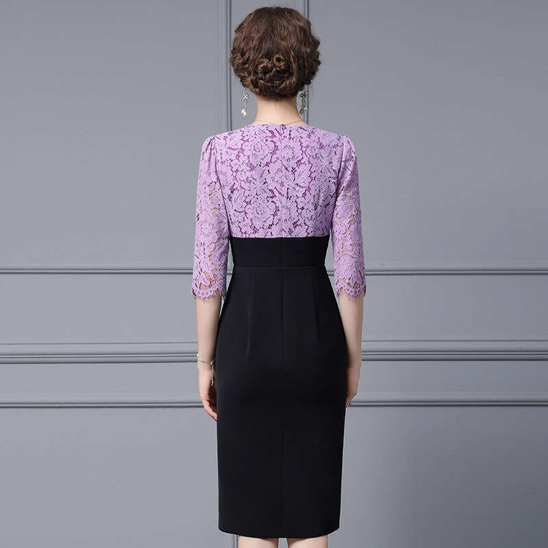 French Dress 2024 New Womens Autumn Formal Occasion Lace Splicing Waist slimming Bag Hip Skirt