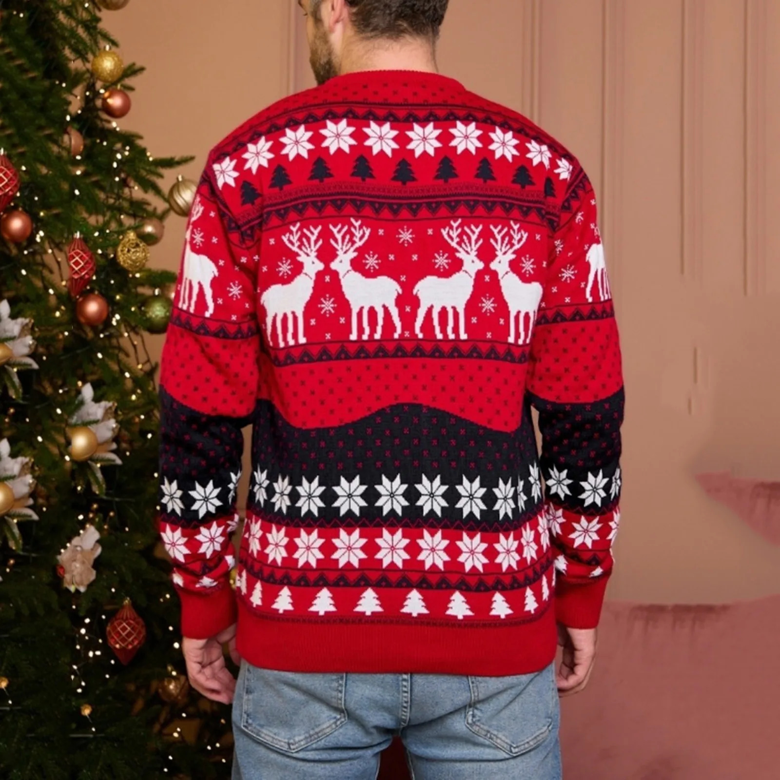 Men Christmas Sweater Thicken Knitwear Soft Loose Xmas Jumpers Winter Knitted Sweaters Couples Christmas Matching Outfits 241009