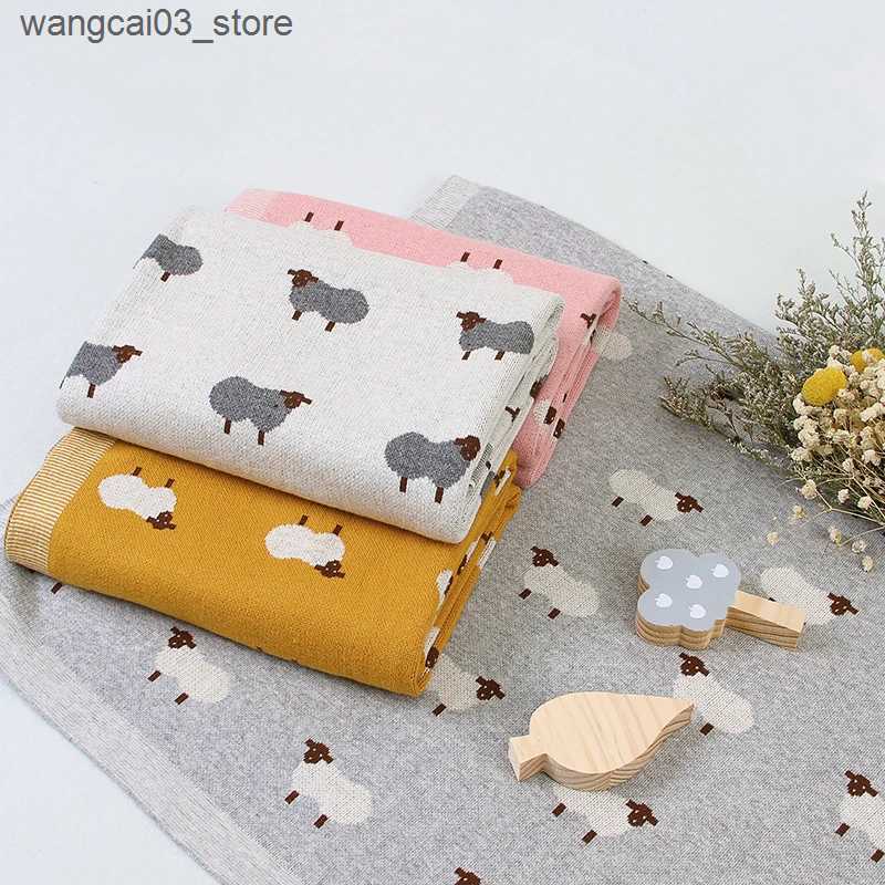 Blankets Swaddling Baby Blanket Cotton Knit Plaids Cute Sheep Newborn Girl Stroller Swaddle Wrap Soft Toddler Boy Infant Bed Covers 100*80cm Quilts L2