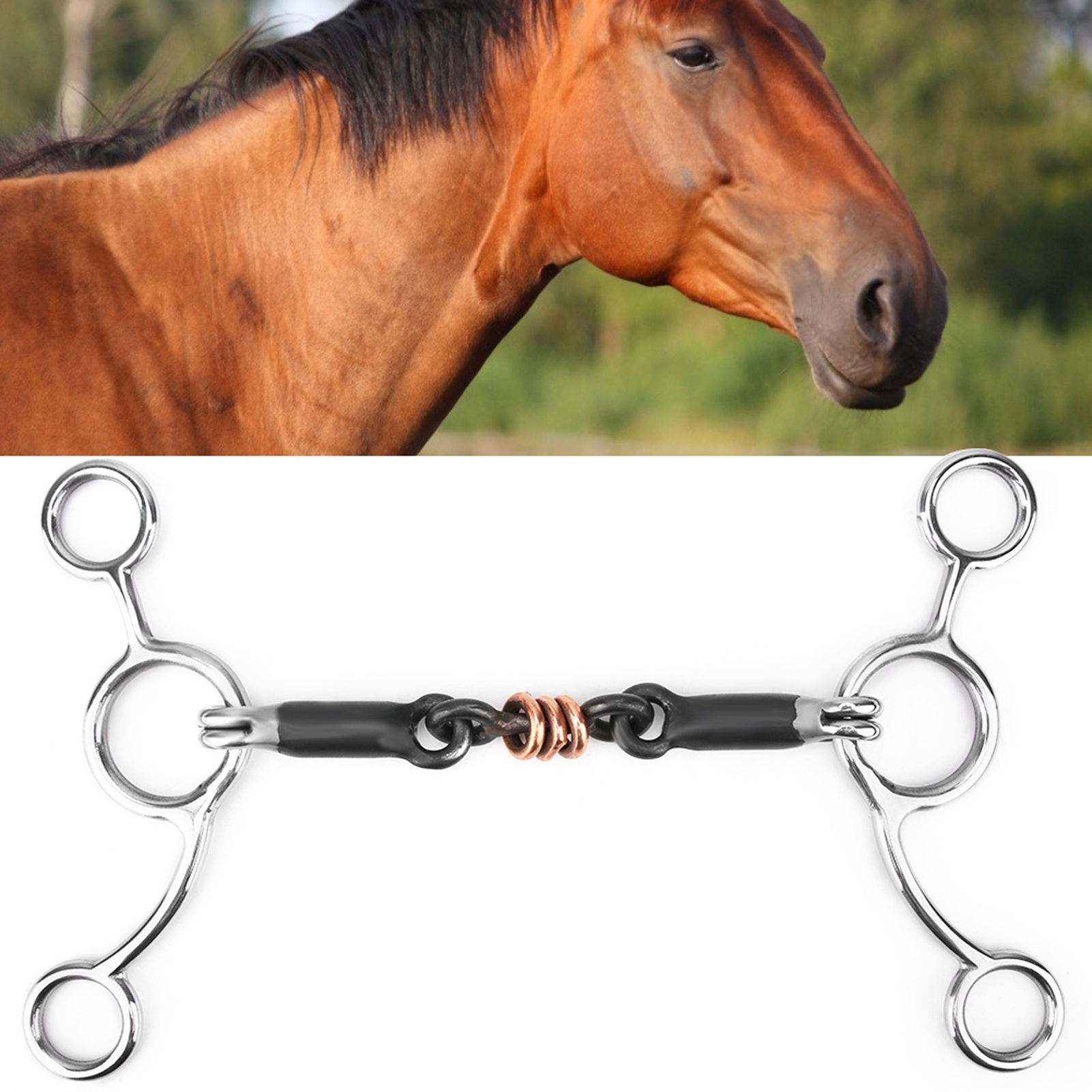 Equestrian Loose Ring Full Cheek Gag Gag Ring Snaffle Bits Horse Chew Stainless Steel Gag Bit With Black Steel Mouth Horse Chew