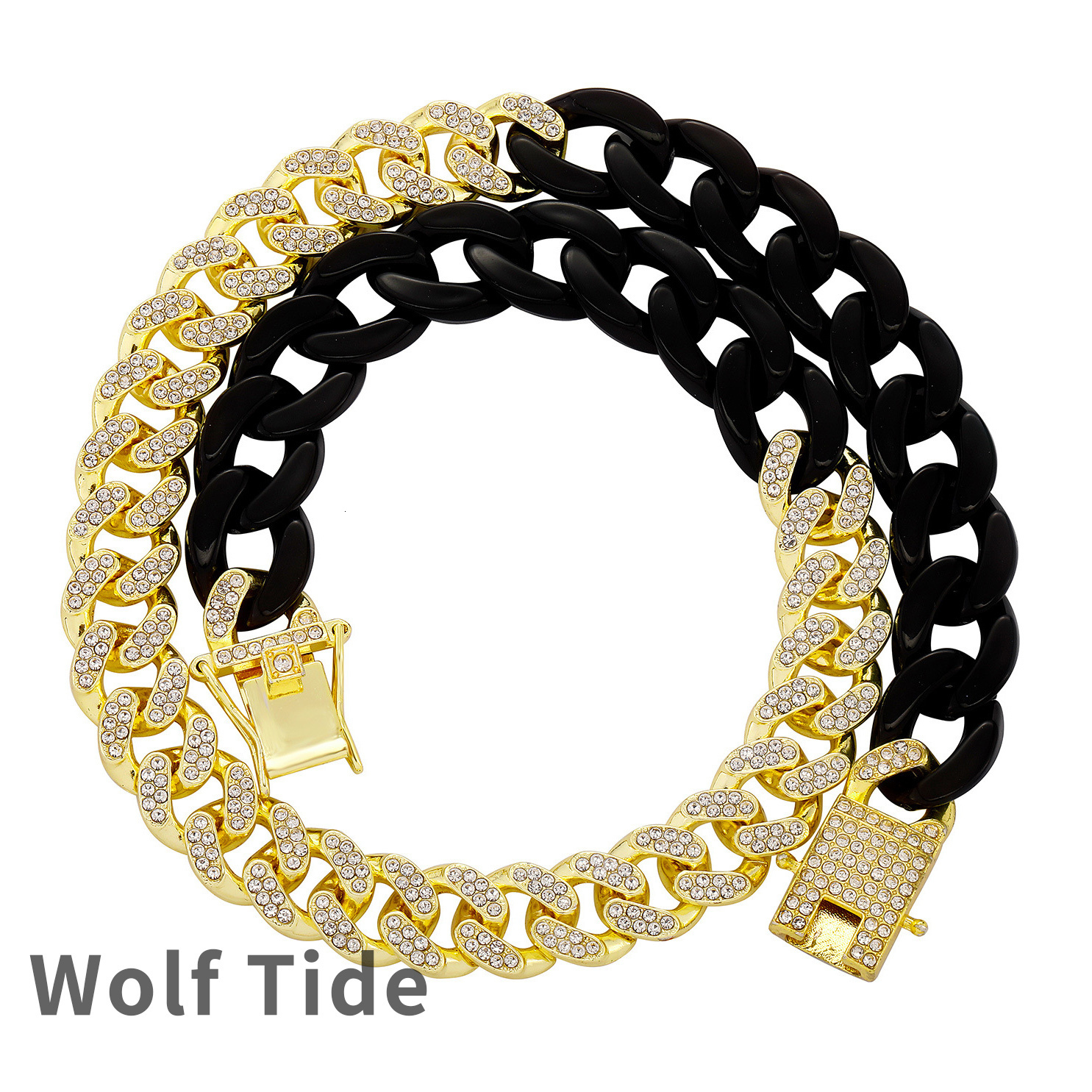 Hip Hop 2 Tone Iced Out Cuban Link Chain Black Acrylic Splicing Necklace Mens Personalized Versatile Miami Curb Chains Jewelry Accessories Sweater Cha