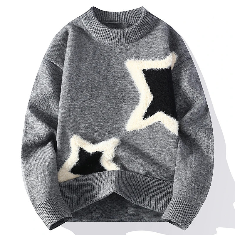 Fall Winter Sweater Mens Fashion Thick Warm Knitted Jumper Sweaters Korean Harajuku Men Printed Pullovers 241011
