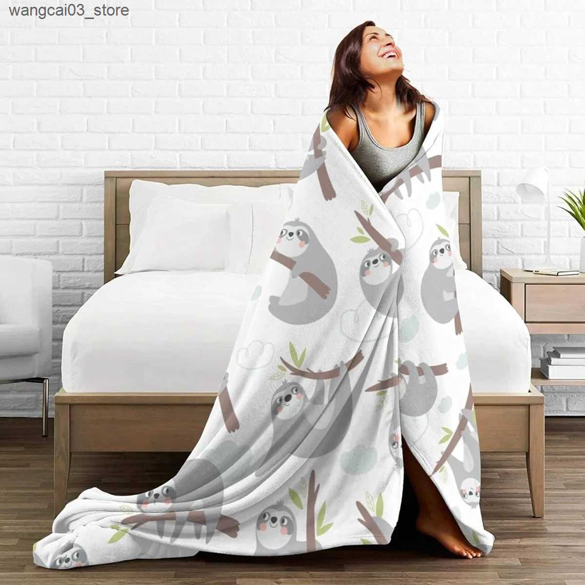 Blankets Swaddling Lovely Sloth PatternThrow Blanket Bedding Super Soft Warm Flannel Blankets for Kids Adults Bedroom Living Room Sofa L240910
