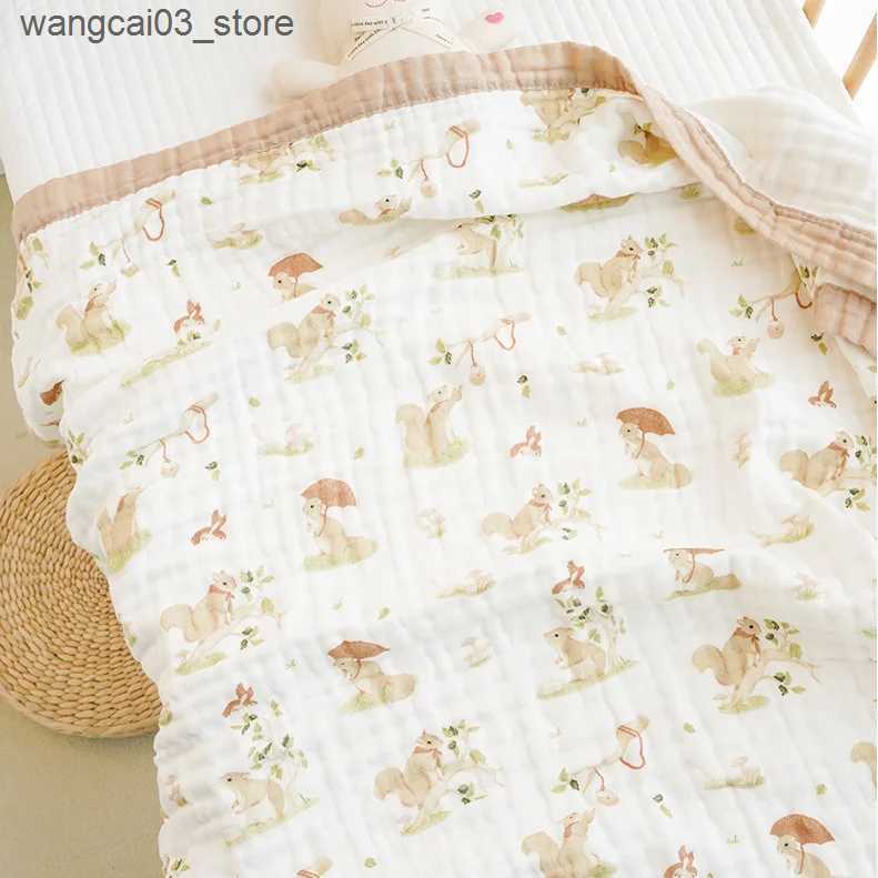 Blankets Swaddling Cotton Swaddle Blanket Baby Blanket Solid Color Animal Print Muslin Cotton Swaddle New Born Stroller Cover L240910