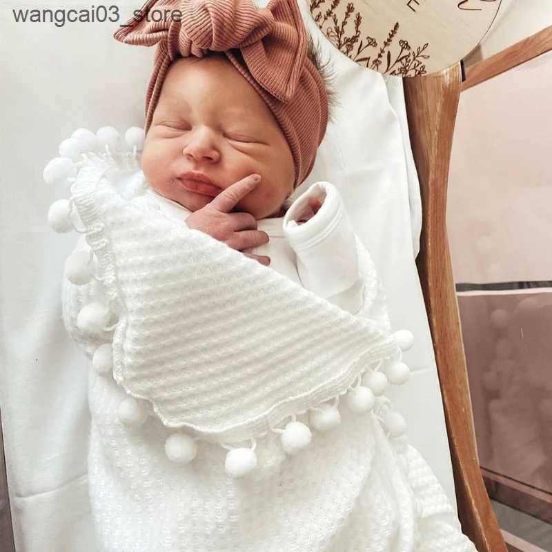 Blankets Swaddling Waffle Knitting Baby Wool Ball Blanket with Baby Milestone Stickers Newborn Swaddle Wrap Receiving Blanket Bedding for 0-10M L24091