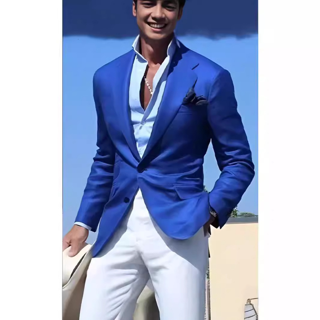 Amazon cross-border platform hot selling products discount promotional prices men's casual suits in stock support sample drawing