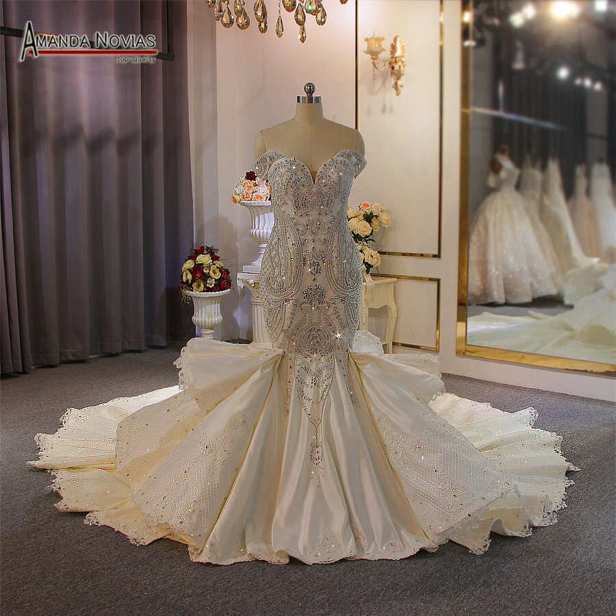 New Style Beaded Mermaid Wedding Dresses with detachable train