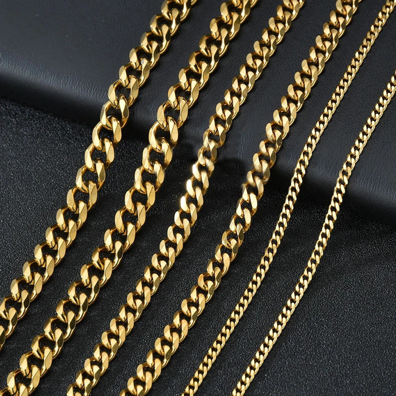 Stainless Steel Cuban Chain Necklace for Men Simple Gold Color Chain On The Neck Choker Jewelry Party Boy Gift HARRY 240930