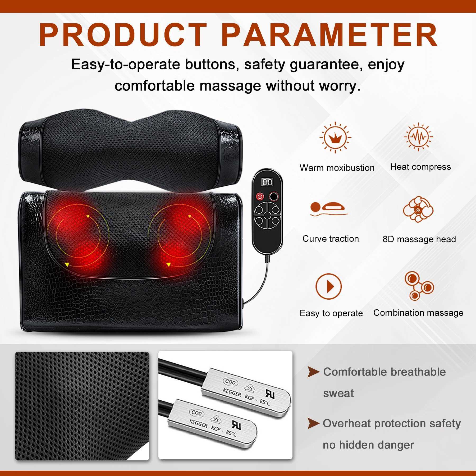 Back massager Acupressure electric massage pillow for back and neck equipped with deep massage used for back neck shoulder and body muscle pain. W2408