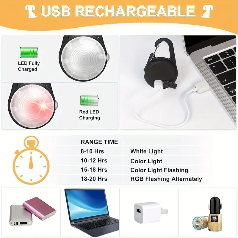 USB Rechargeable LED Waterproof IPX8 Walking Dog Collar Light Clip-on Safety Luminous Pet Pendant Pet Apparel Accessories