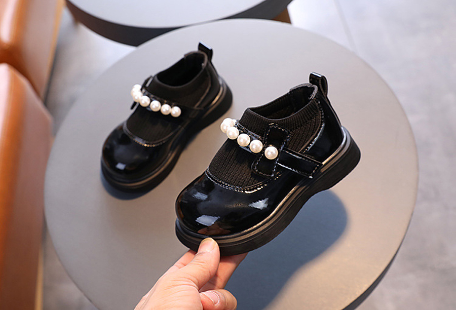 Children's Girl Baby Leather Shoes Pearl Beaded Fashion Princess Round Toe Heightening Cutefeet Casual Comfortable Student Shoes Sizes 21-30