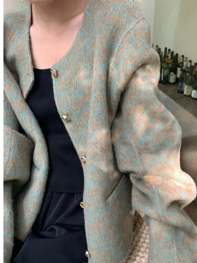 Short Woolen Jackets 2023 AutumnWinter KoreanStyle Metal Single Breasted Round Neck Loose Rabbit Hair Women Wool Coats 240930