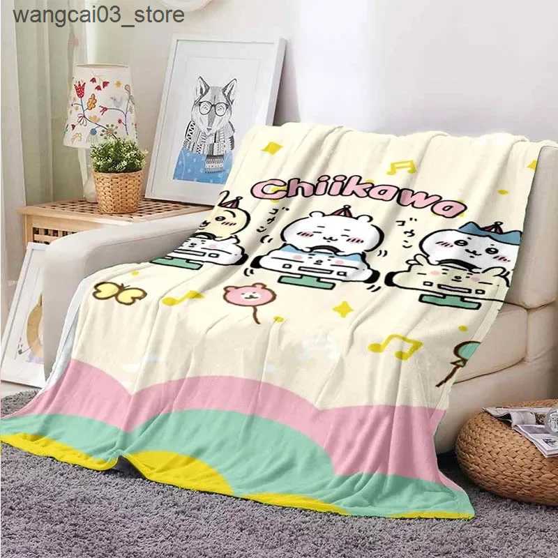 Blankets Swaddling Cartoon Chiikawa Pattern Throw Blanket Light Weight Blanket for Living Room Bedroom Kidsroom Warm Blanket Christmas Gift L240910