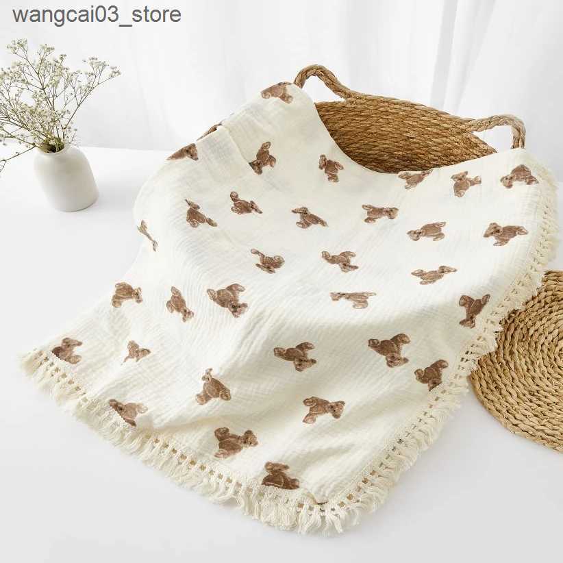 Blankets Swaddling Organic Baby Blankets Muslin Swaddle For Newborn Fringe Double Layer Cotton Summer Blanket Bed Comforter Infant Baby Stuff Bebe L24