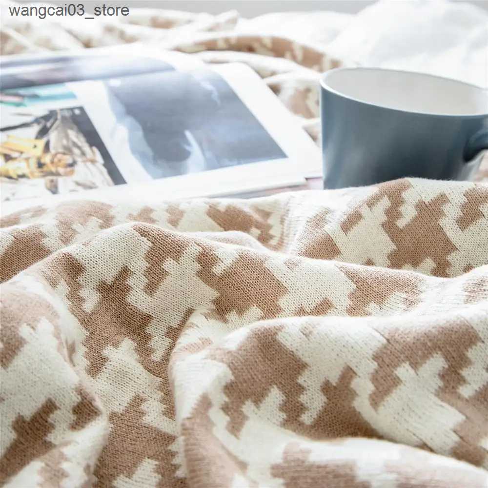 Blankets Swaddling REGINA Classic Houndstooth Plaid Blankets Soft Cotton Sofa Knitted Throw Blanket Bed Single Queen King Bedspread Quilt Blankets L24