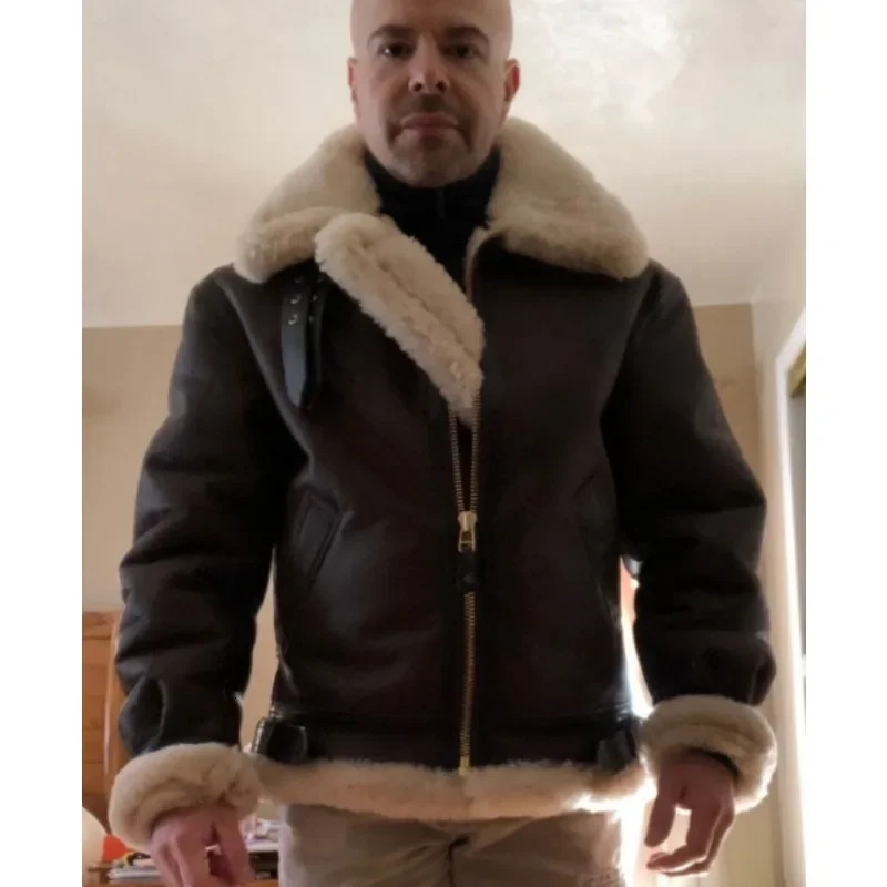 Mens winter fur collar leather jacket mens casual thick cashmere warm PU leather jacket outdoor windproof and cold proof jacket 240930