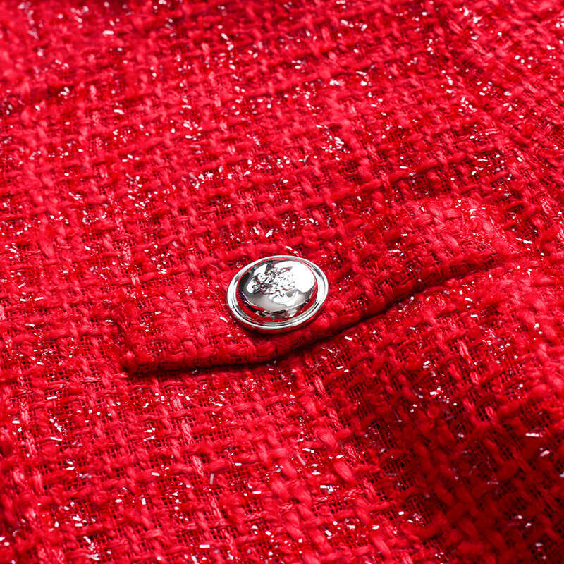 Red Womens Fashion 2024 New Style Short Coat Fashionable Hip Bag Skirt Two Piece Set