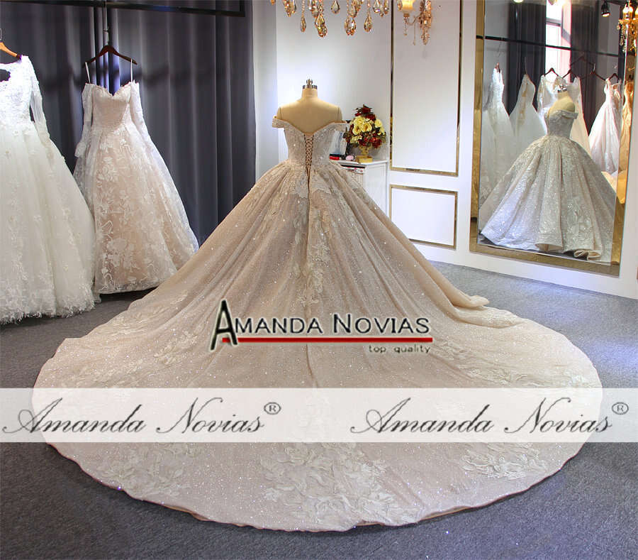 Beading Wedding Off Shoulder Long Train New Bridal Dress Novias