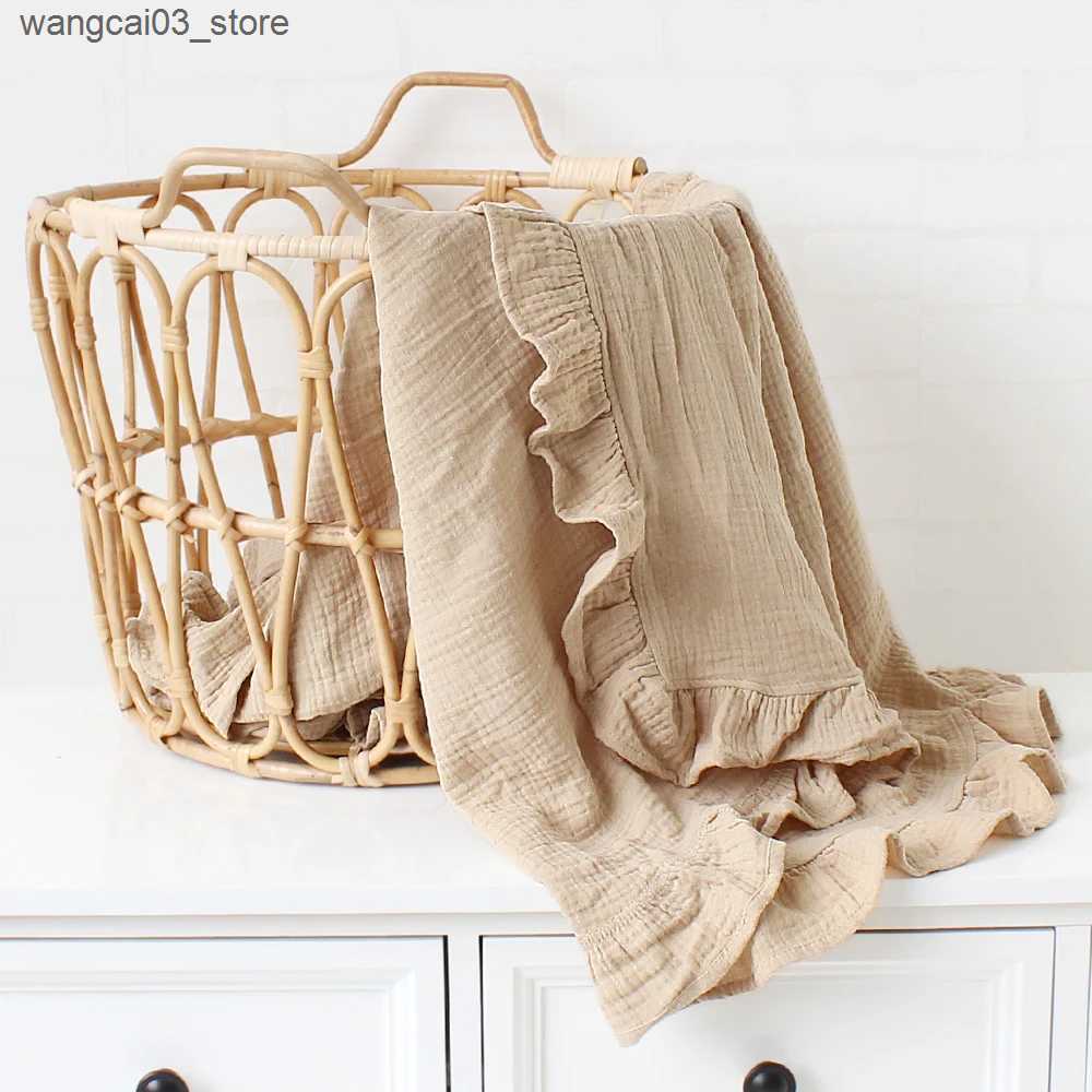 Blankets Swaddling Ruffle Muslin Baby Blanket for New Born Swaddle Wrap Newborn Receiving Blankets Infant Baby Stuff Bath Towel Bedding Quilt L240910