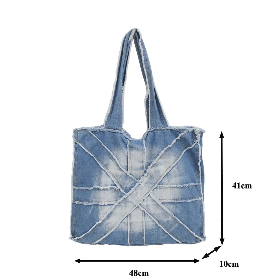 Lace dyed denim womens bag denim handbag large canvas shoulder bag shopping messenger bag Y2K ecological bag Korean handbag school 241008