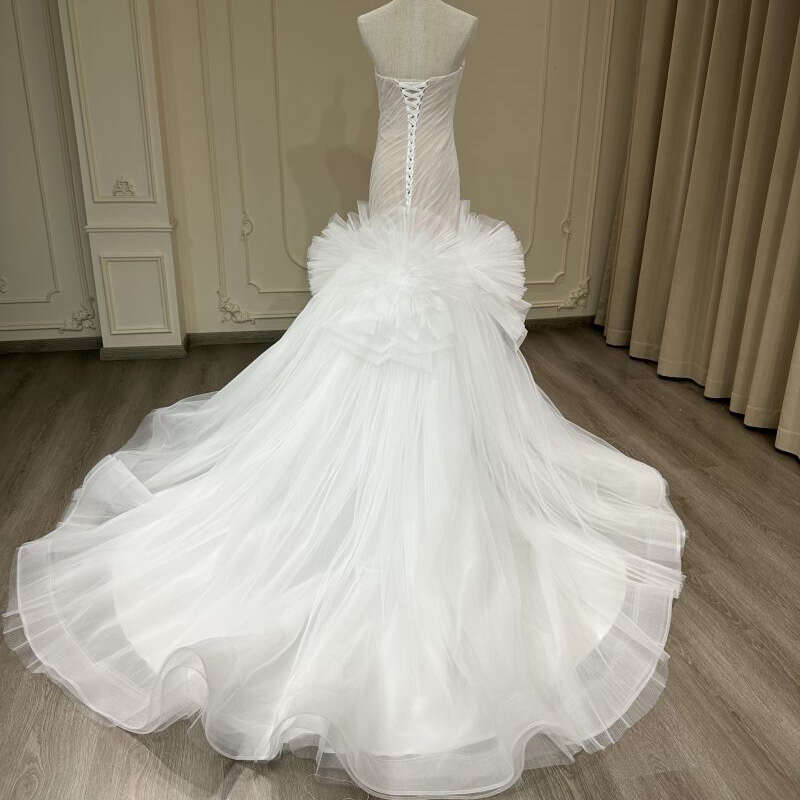 2024 new bandeau pleated simple style white fishtail skirt wedding toast