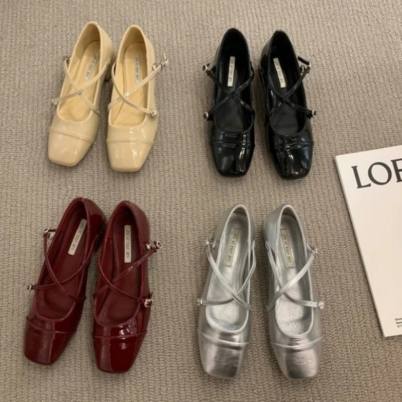 Mary Jane for Women 2024 Retro Medium Heeled Womens Single Soft and Comfortable Red Ballet Shoes atos De Mujer 241031
