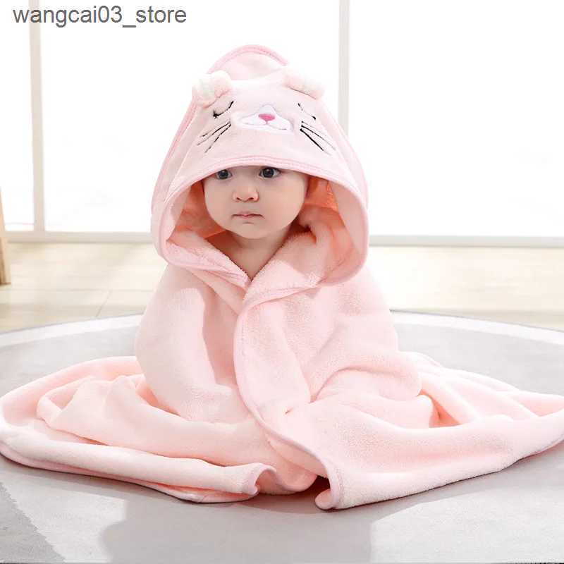 Blankets Swaddling Cartoon Animal Baby Swaddling Blanket Goes Out to A Stroller Blanket Wrapped In A Polyester Hooded Bathrobe 80*80CM L240910