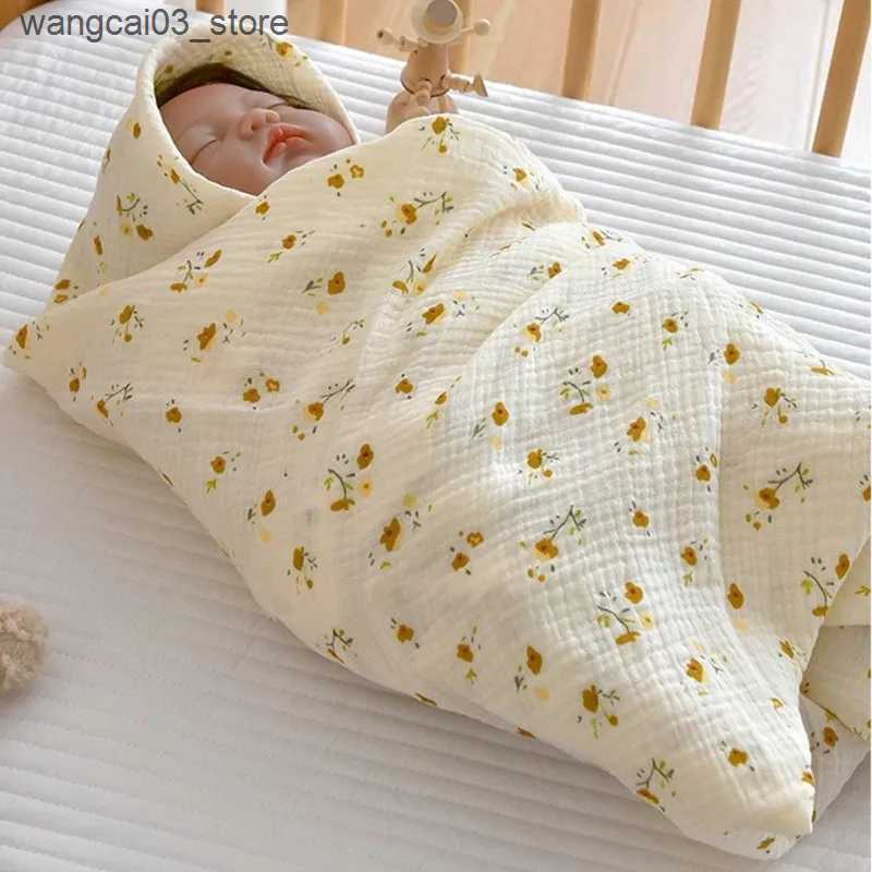 Blankets Swaddling Floral Print Cotton Baby Blanket Soft Double Layers Cotton Gauze Boy Girl Swaddle Blanket Wrap Newborn Bath Towel Stroller Cover L2