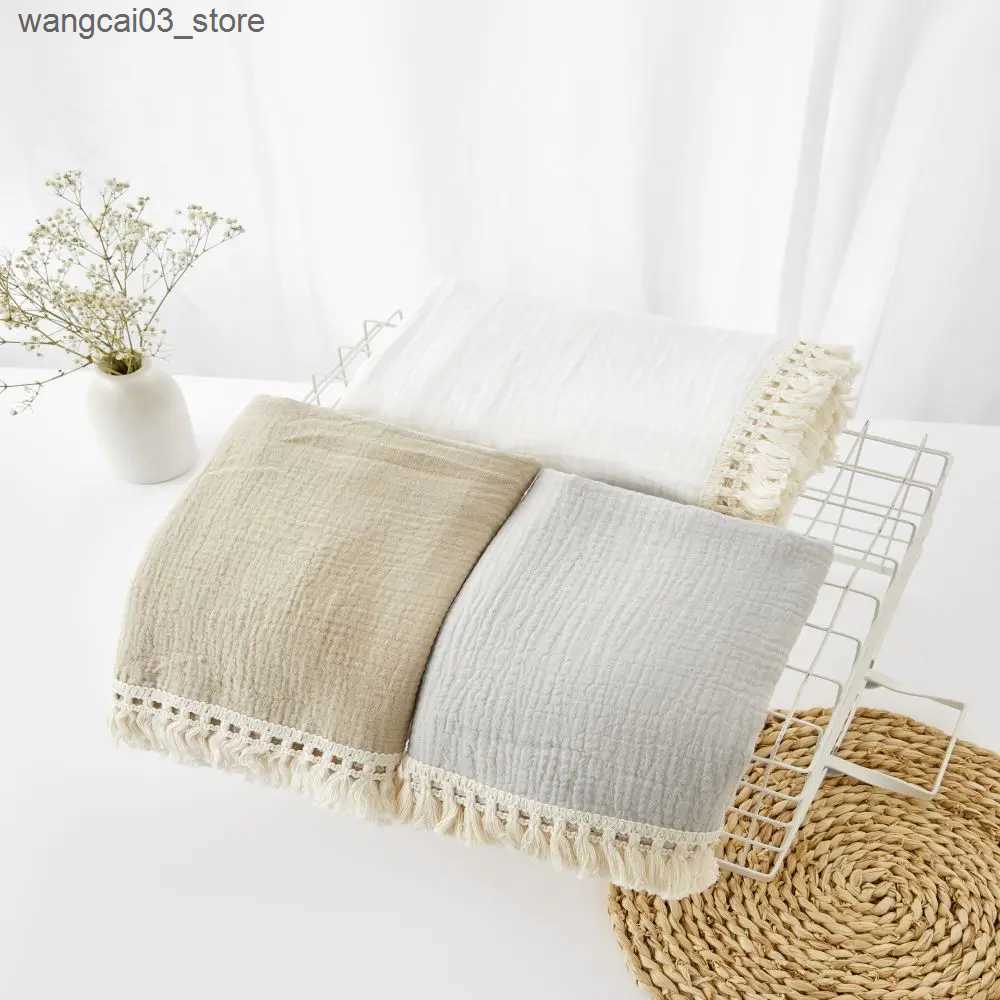 Blankets Swaddling Cotton Muslin Swaddle Blankets for Newborn Baby Tassel Receiving Blanket New Born Swaddle Wrap Infant Sleeping Quilt Bed Cover L240