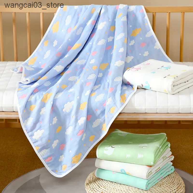 Blankets Swaddling Muslin Baby Blankets Newborn Sleeping Cartoon Bear Infant Toddler Swaddle Wrap Cotton Gauze Kids Baby Towel Summer 110x110cm L24091