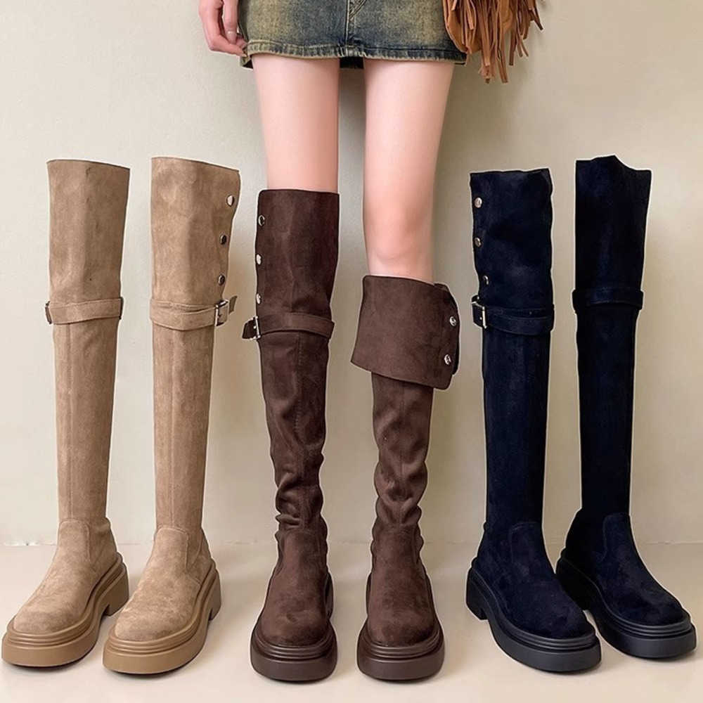 Autumn Winter Fashion Boots Two Wear Fold Thick Bottom Martin Boots Western Boots Thick Heel Knee Boots Knight Boots 240826