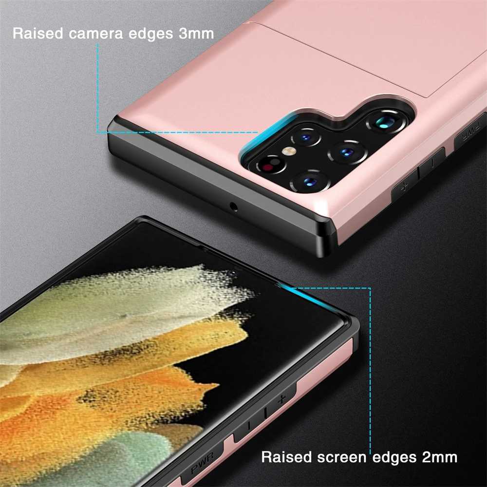 Slide card case for Samsung Galaxy S24 S23 Ultra S22 S21 S20 FE S10 Plus hard shell phone case Galaxy Note 20 10 9 W241012