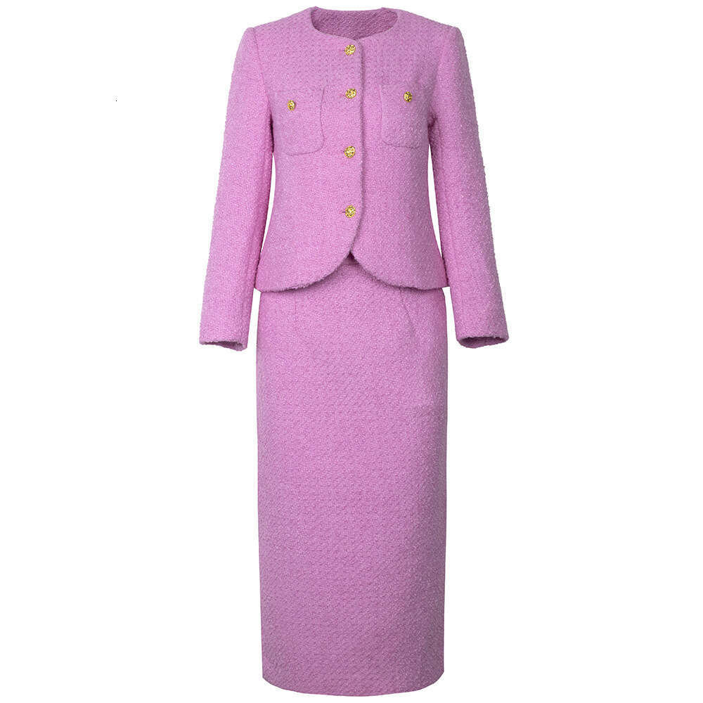 Autumn Two Piece Set Rose Red Noble Temperament Short Top with Half body Bag Hip Skirt 2024 New Style