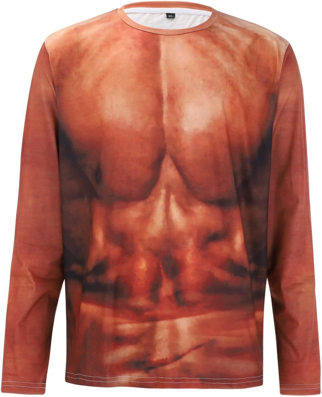 Long Sleeve Shirts for Men sweatshirt Men's 3D Print Fake Muscles Shirts Long Sleeve Crew Neck Workout Funny Novelty Graphic Pattern Pullover coo