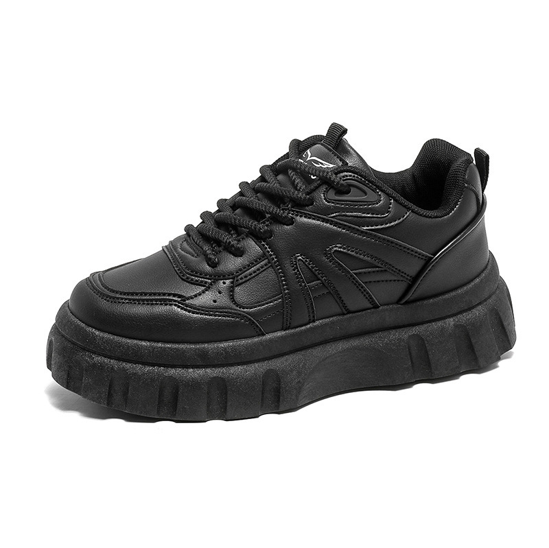 Student Thick soled Sneakers Versatile Trendy Ins Maillard Dad Pure Black Casual Fashion Men's Board Shoes