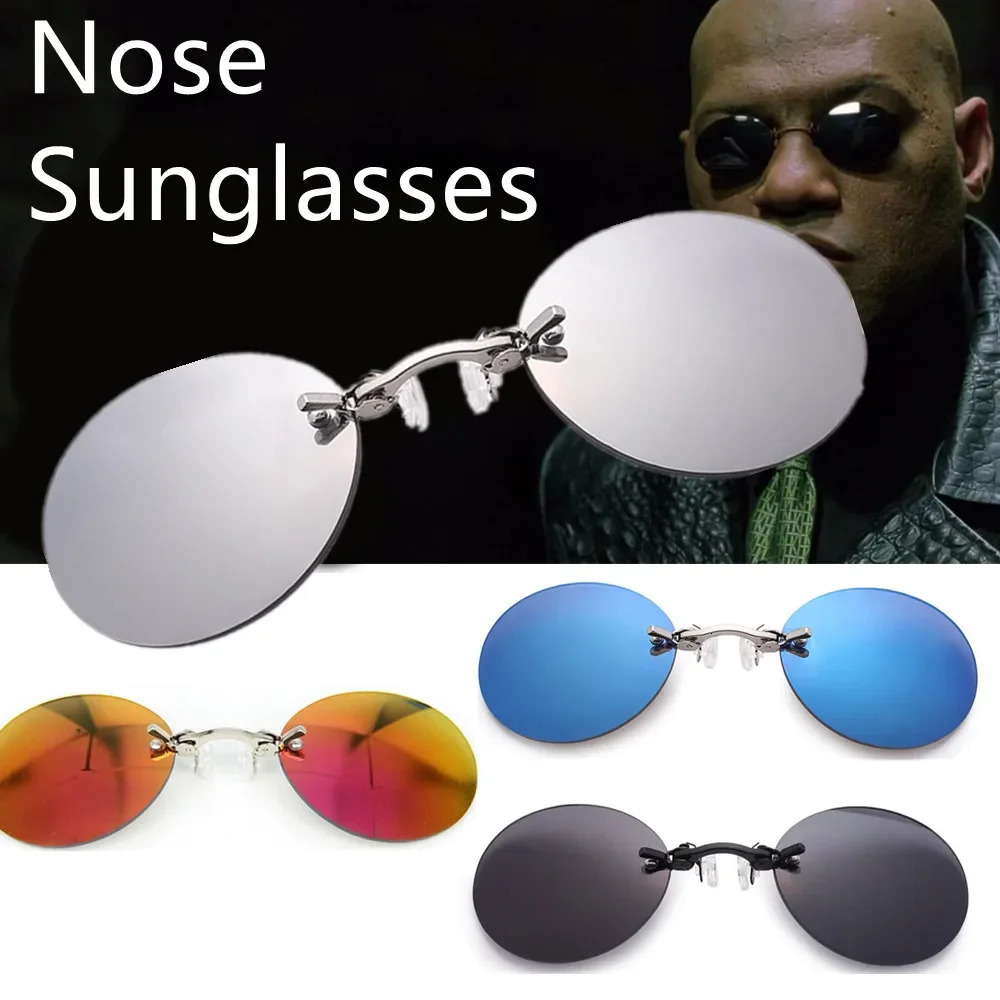 1 clip on nose mirror circular frameless matrix Morpheus sunglasses mini frameless retro mens glasses UV400 241011