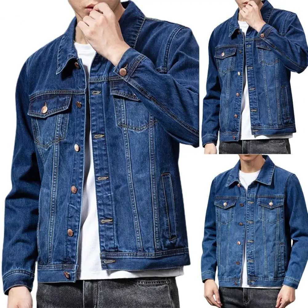 Spring Colorfast mens denim jacket single breasted collar denim cardigan jacket slim fit jacket jacket W241011