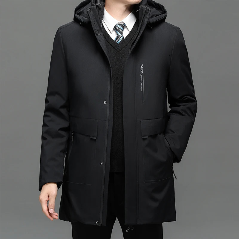 Mens hooded casual jacket long Parkas mens autumn winter warm and waterproof Parkas jacket 2-piece winter Parkas 241007