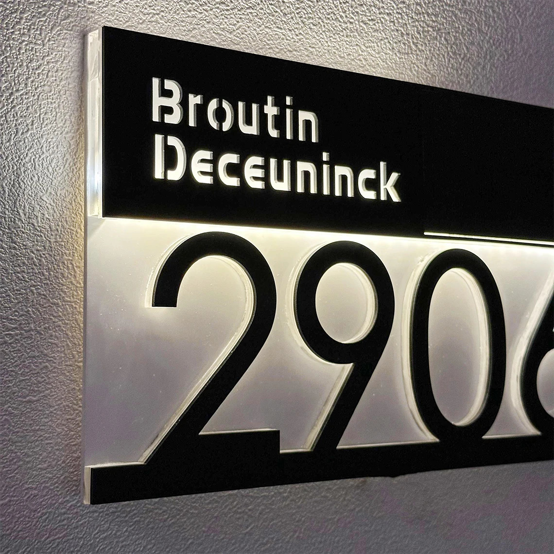 Personalized solar powered residential digital lights external LED Plaque customization 3D laser cutting street family name door sign 241008