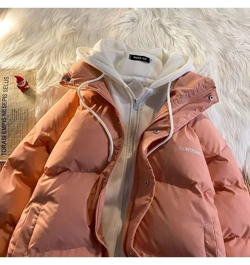 Y2K multifunctional fake double pocket zipper jacket thick coat Korean version winter casual cotton womens clothing 241009