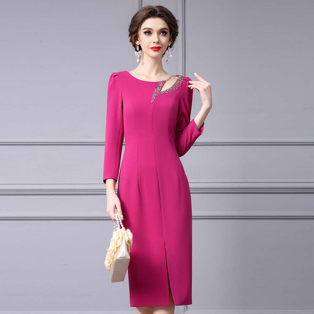 2024 new autumn heavy industry nail bead design feeling slim fit and slimming bag skirt dress high-end goddess style dress