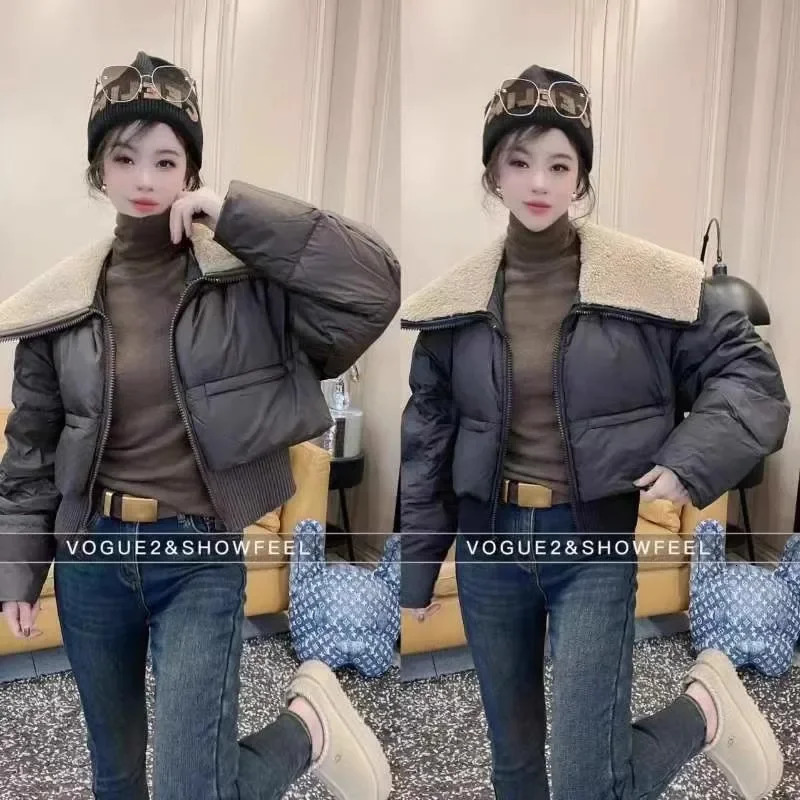 Big Collar Down Cotton Jacket for Women in Winter 2024 Fashionable and Stylish Korean Version Slim Fit Short Style 240930