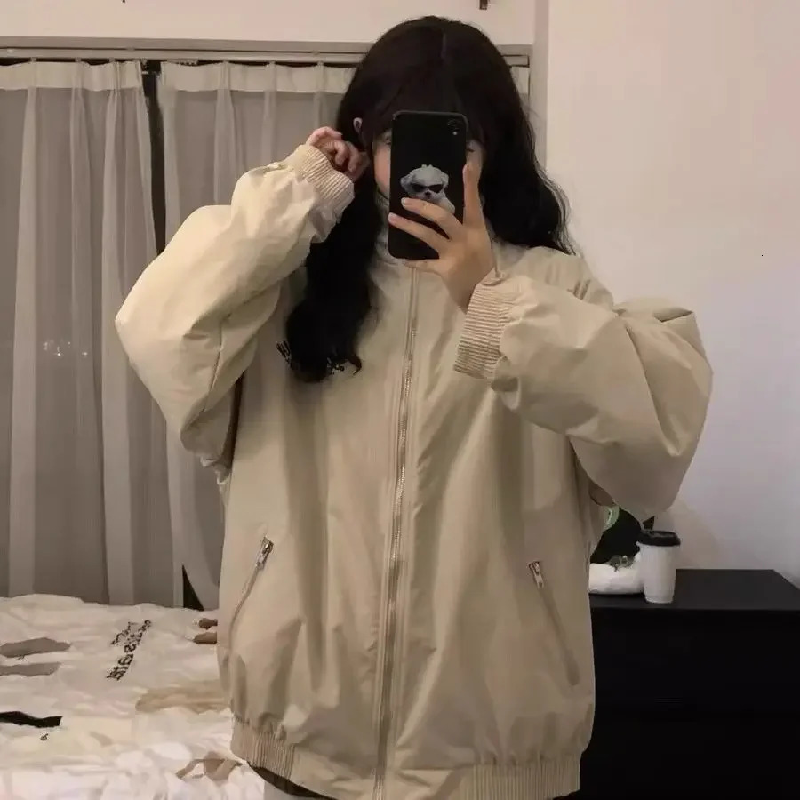 American retro cardigan jacket female autumn n feeling lazy wind baseball uniform loose casual niche couple top 241011